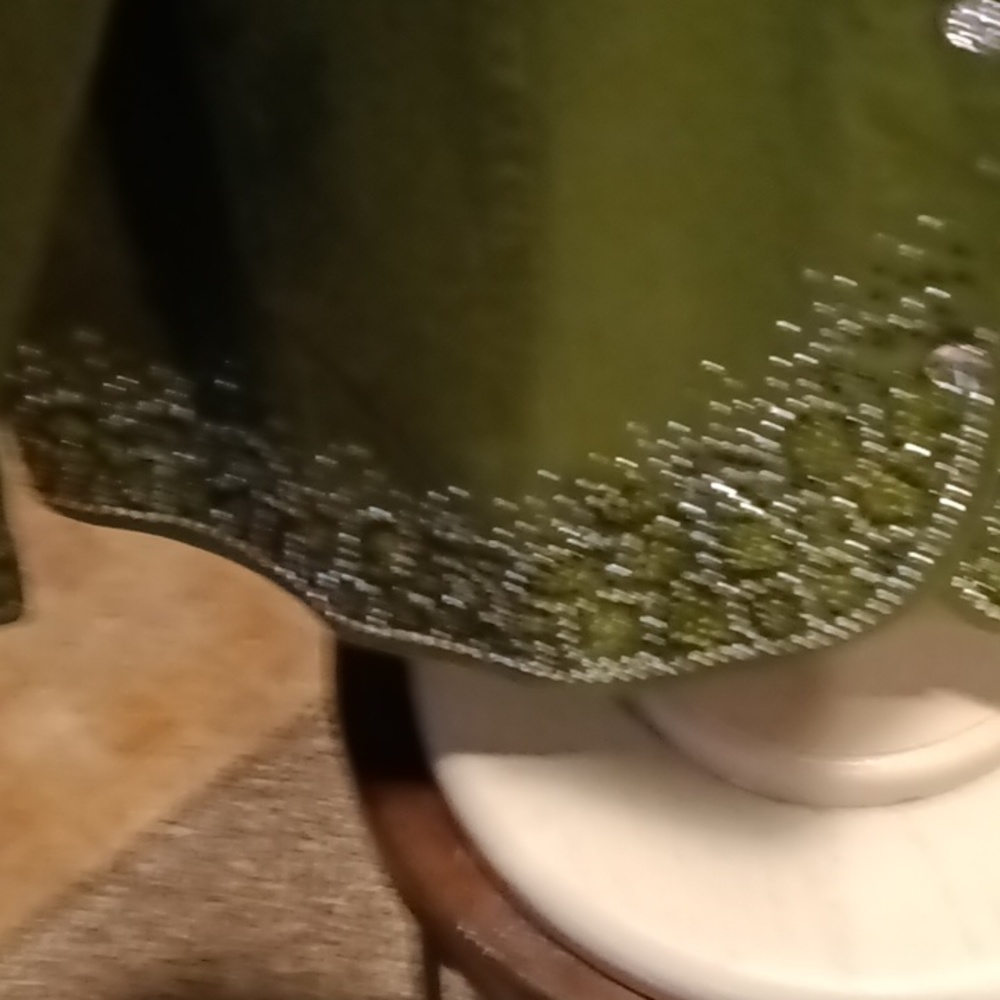 FINAL PRICE Quacker Factory green jacket w green black & silver rhinestone 2X - Picture 4 of 9